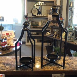 Distressed Black Candle Holder Lantern